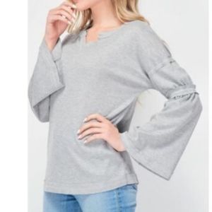NWT Baea Tops Baea Flare Sleeve V-Neck Shirt Grey Women's size XL